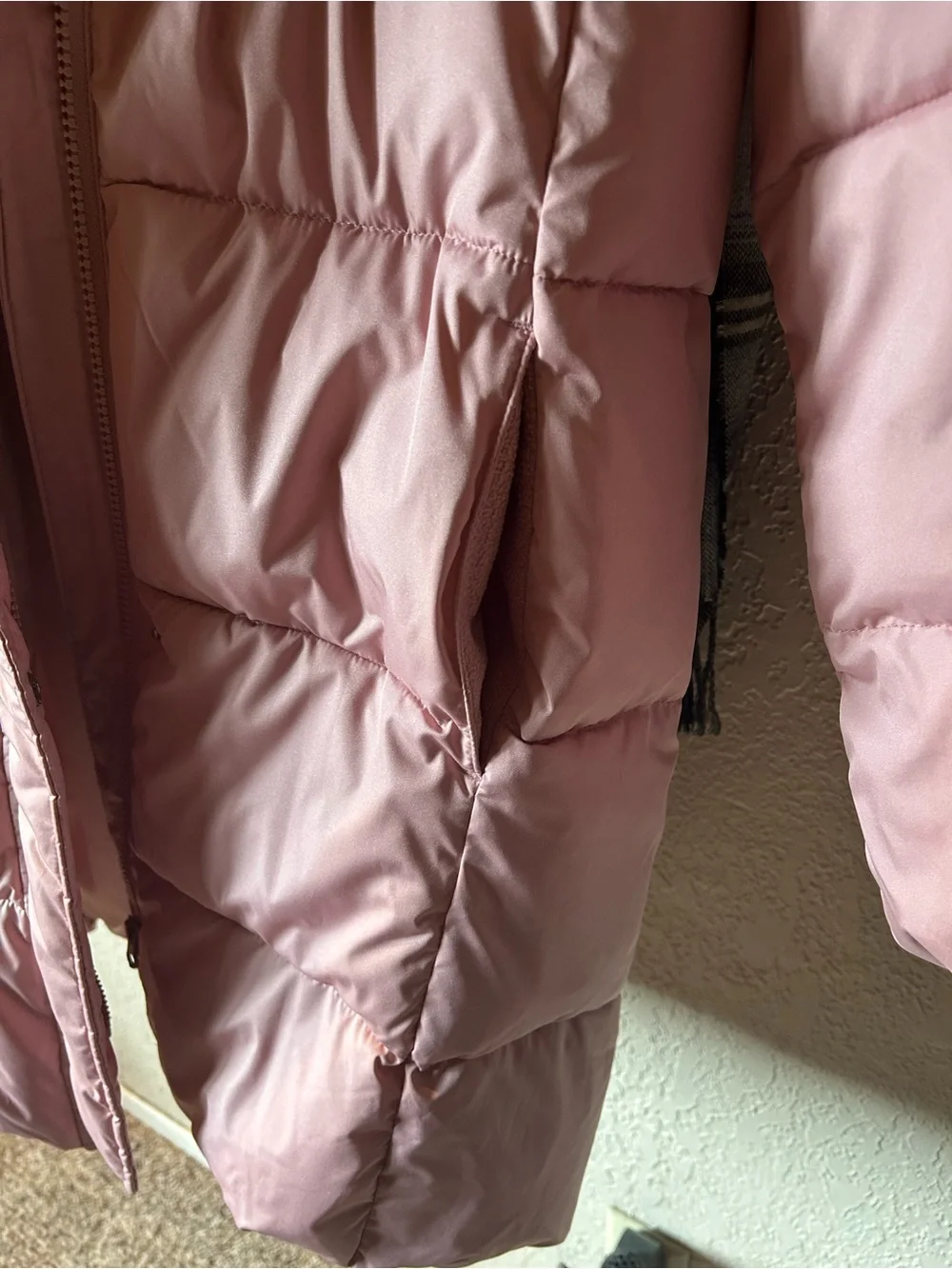 GAP Kids Dusty Pink Long Puffer Coat with Faux Fur Trim